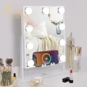 White Hollywood Vanity Mirror with Lights 9 Dimmable Bulbs A-white-bluetooth