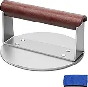 Smarban Stainless Steel Burger Press, Heavy Duty Bacon Meat Steak Grill Press, Heat Resistant Wood Handle Bacon Meat Grill Press for Grill Grills (Stainless Steel-Medium)