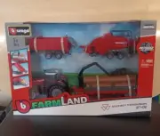 Burago 1/50 Scale 18-31668MF Massey Ferguson 8740S Tractor & 3 Trailers Toy NEW