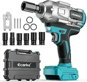 [Ecarke] 1300 Nm Battery Impact Wrench with Nut Set for Makita 18 V Lithium Battery, 1/2 Inch Brushless Impact Wrench with LED Light and 6 Sockets for Car Tyres, Scaffolding (without Battery and