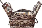qwmvhfg, Wicker Picnic Basket Sets for 4 Persons, Natural Hand Woven Willow Hamper Hand Basket with Utensils Cutlery, Perfect for Picnic, Camping