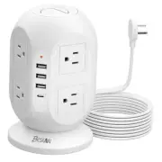 Tower Surge Protector Power Strip 10 ft with 8 Outlets 4 USB Ports(1 White-C