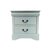 Bedside Table White Colour With 2 Drawers Night Stand Solid Wood Metal Handles