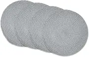 CHARDIN HOME Round Braided Cotton Placemats, Light Grey Placemats, Handcrafted Recycled Cotton mats for The Table, Side Tables, Kitchen Counter, Desk, 15 Inch Round