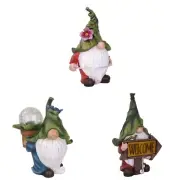Garden Gnome Statue Resin Figurine with Solar LED Lights Outdoor Decorations