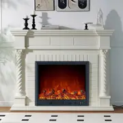 Lorient Electric Fireplace Heater Cream Mantel Suite - Smartphone Control