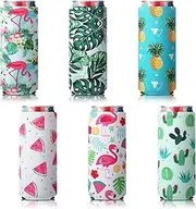 BBTO Slim Can Sleeves, Reusable Neoprene Bottle Insulator Sleeve, 12 oz Beverage Can Coolers for Energy Drink and Beer Cans, 6 Pieces(Hawaii Style)