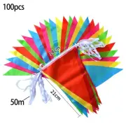 50M Multicolored Triangle Flags Bunting Banner Pennant Festival Outdoor Decor