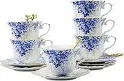 TATSUMI Country Roses 18 Peices Bone China Tea Cup And Saucer Set, English Vintage Tea Cups Of 6 For Women And Tea Party Sets