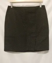 Ann Taylor Factory Skirt Women Sz 6 Black Gold Side Zip Lined Mock Split
