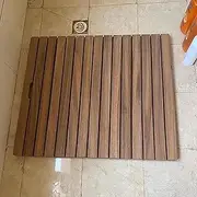 Teak Wood Shower Mat Slated Platform Drain Board with Anti-Slip Foot Pads, for Seniors/Kids/Pregnant Woman, Raised Slated Platform Floor Mat, Customizable Size(40x80cm)