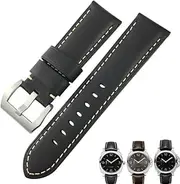 [MGTCAR] Real Leather Calfskin 24mm Watchband Suitable For PANERAI LUMINOR Watch Strap Soft Bracelets Black Buckle Free tools