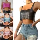 Women Glittering Metallic Sequins Chain Sexy Backless Body Jewelry Crop Top
