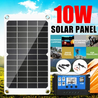 12V 10W Protable Mono Solar Panel Kit Camping Power Charge RV Caravan Boat