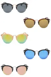 12PC Women Round Circle Half Frame Fashion Mirrored Wholesale Sunglasses