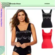 Rhonda Shear Lace-Overlay Tank with Shelf Bra 2-pack in Black/Red 605-017,Size
