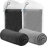 WOODFIB Cooling Towel, 2 Pack (100x30 cm) Ice Towel for Neck & Face During Sports, Microfibre Quick Dry Soft Breathable Chilly Running, Yoga, Golf, Gym, Camping, Hot Weather (Grey/Black)