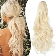 QAUARUMSUN Claw Clip Ponytail Extension 18" Clip in Wavy Ponytail Hair Extensions Long Pony Tails for Women Extensions Bleach Blonde Wave Hairpiece(60)