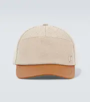[Christian Louboutin] Christian Louboutin Leather-trimmed cotton baseball cap XL brown