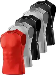 [Celfaeree] 4/5 Pack Athletic Sleeveless Shirts for Men Workout Tank Tops Compression Tank Top Gym Muscle Shirts for Running, Black/Gray/Black/Gray/Red, Large