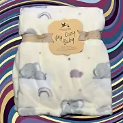 NEW Elephant Rainbow Clouds Stars Plush Baby Blanket My Cozy Baby Adirondack