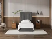 My Style Buttoned Headboard & Standard Base - King Single / Gunmetal / Gas Lift Base