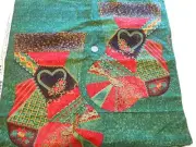 CHRISTMAS COTTON FABRIC - PATCHWORK STOCKINGS WITH GOLD ON GREEN