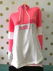 Victoria's Secret PINK Quarter Zip Mock Neck Pullover Colorblock Sweatshirt Pink