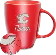 Rico Industries NHL Hockey Calgary Flames Sunburst 18oz Laser Engraved Ceramic Lustre Mug
