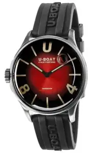 U-Boat Darkmoon Steel Red Dial Black Rubber Strap Quartz Mens Watch 9500