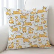 Cute Corgi Dog Heart and Bone Pattern Cushion Cover