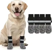 2 Pairs of Dog Socks with Grippers Prevent Licking Paws, Non-Slip Dog Shoes, Adjustable Strap, Rubber Base for Hardwood Floors, Puppies, Cats, Paw Protection for Small, Medium, Large Dogs