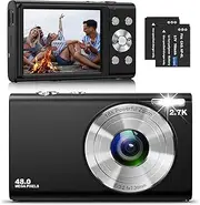 Digital Camera, Autofocus Vlogging Camera FHD 2.7K 48MP Photo Camera Digital Camera, Rechargeable Compact Camera for YouTube Vlogging for Photography Beginners (Black)