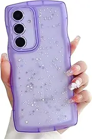 [Danglyld] Compatible with Galaxy A13 5G Case/Galaxy A04S case Glitter Sparkly Bling Camera Lens Protector Cute Curly Wave Frame Shockproof Protective Cover Phone Case for Samsung Galaxy A13 5G(Purple)