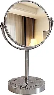Tabletop Mirror Light Luxury Ripple Dresser Double Sided Round Mirror Home Tabletop Magnifying Makeup Mirror Dressing Mirror Standing Vanity Mirror