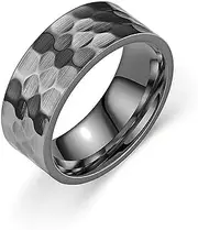 [Wozya] 8 mm Men's Polished Hammered Titanium Steel Ring for Men Minimalist Punk Vintage Engagement Anniversary Jewelry Gift