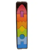 HABA Stacking Standing Interlocking Wood Colored Blocks Rainbow Rocket 302206