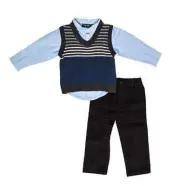 Only Kids Apparel Boys' 3-Piece Shirt, Vest & Pants Set, Blue/Black, Size 12M