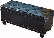 Safety Folding Storage Mass Storage Sofa Stool PU Upholstered Seat for Bedroom Living Room Change Shoe Bench 60x40*43cm Ottomans (Color : Green) (Black Large)