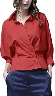[Generic] Women's Casual Shirt 3/4 Sleeve Design Button-Down Blouse