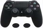 ZOMTOP Silicone PS4 Controller Case: A Second Skin for Your Gamepad - Soft, Anti-Slip, Shockproof - Original Color with Grips and Caps(Black)