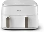 Philips Dual Basket Air fryer 3000 Series, 9L, 2 Drawer Air Fryer, Rapid Air Technology, Versatile Large Air Fryer for Family, 90% Less fat and Energy Saving, HomeID App, White (NA353/10)