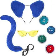 Fleursun Blue Cat costume, Cat Ears Headband With Cat's Tail Set, Read Book Day Dress Up, Halloween Cat costume accessories