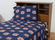 (teamcolor, twinxl) - Auburn Tigers 100% Cotton, 3 Piece Sheet Set - Flat Sheet, Fitted Sheet, 1 Pillow case, Twin XL, Team Colours