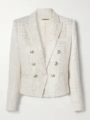 [L'AGENCE] L'AGENCE - Brooke Double-breasted Metallic Cotton-blend Bouclé-tweed Blazer - Off-white - US10 US 10 Off-white
