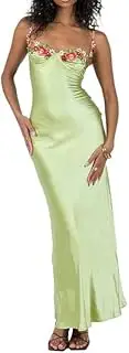 [Passec] Women Satin Tube Top Maxi Dress Strapless Long Bodycon Open Back Dress Club Party Evening Formal Dress