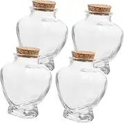 4Pcs Heart Type Glass Wish Bottles Decorative Jars with Cork Lids for Keepsakes Memories and Items for Weddings and Home Decor