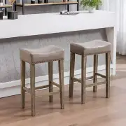 Backless Upholstered Pub Height Stools Set of 2, 29" Wooden Frame PU Barstools,