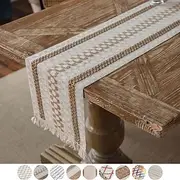 Table Runner Cotton Line Farmhouse Style Table Decor Cover for Wedding Party Tea Party Festival Khaki