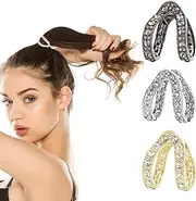 Framendino, 3 Pack V Shape Claw Clip Ponytail Rhinestone Metal Hair Small Clips for Women